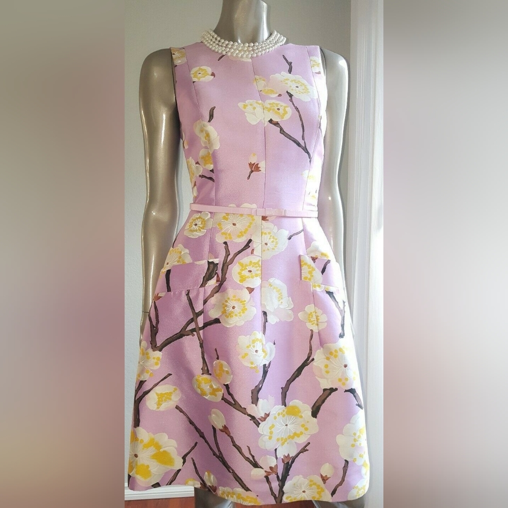 SOLD$2,590 OSCAR DE LA RENTA STUNNING CHERRY BLOSSOM SILK WOOL DRESS US 4 - Picture 1 of 16